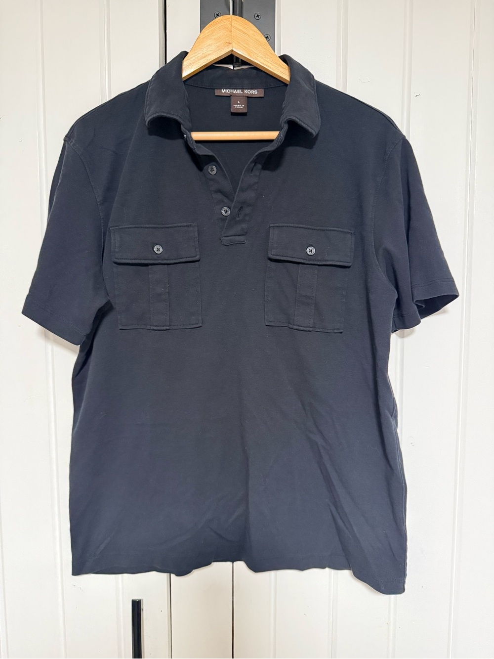 Michael Kors Men's Black Short Sleeve Polo with Chest Pockets